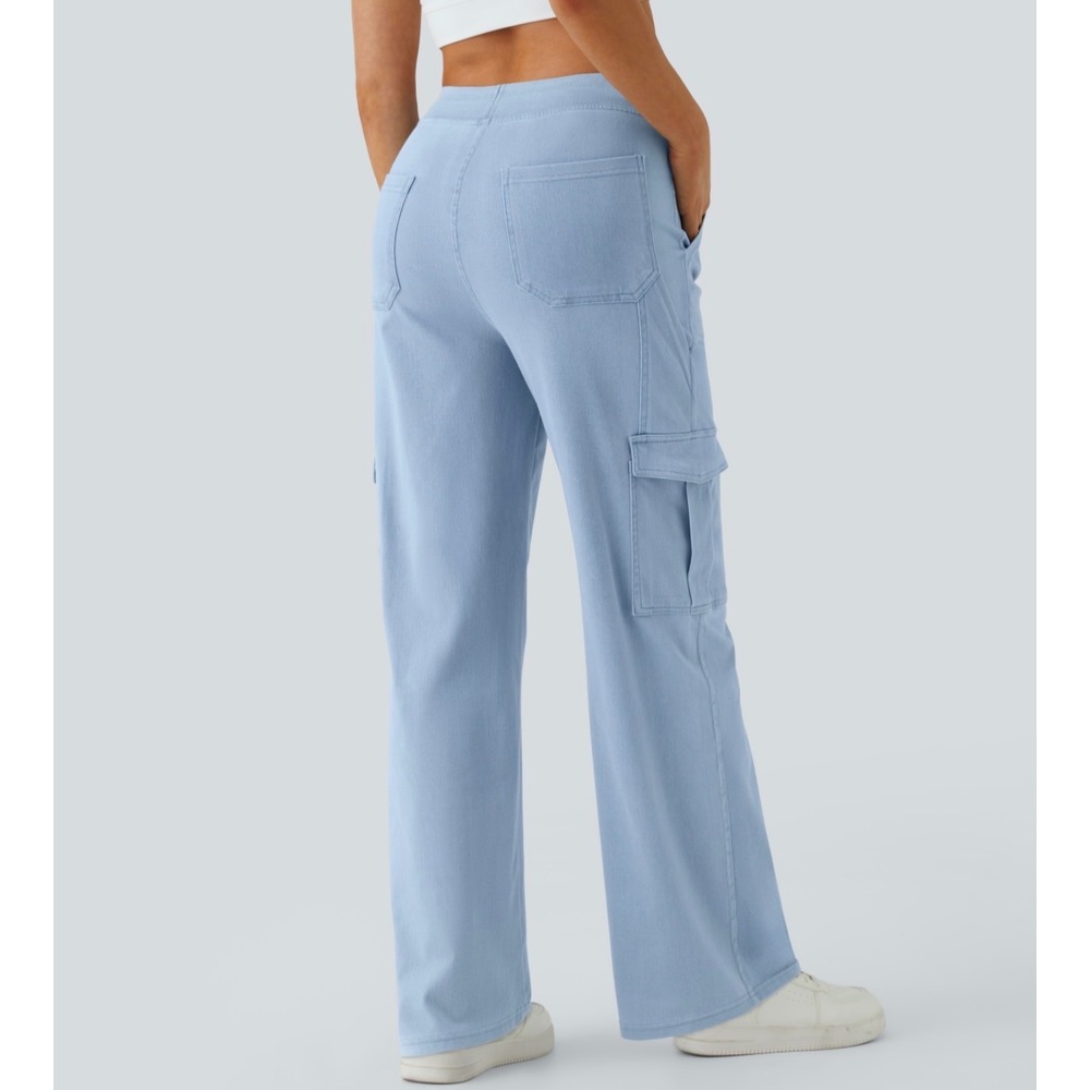 Halara Womens Mid Rise Straight Leg Cargo Jeans Light Blue Size S Regular